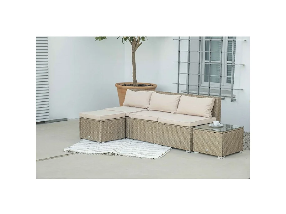 Conjunto Muebles de Jardín Muebles de Jardín Conjuntos Sofá Bahamas Conjunto Central 4 Plazas Ratán sintético Marrón Tostado KieferGarden