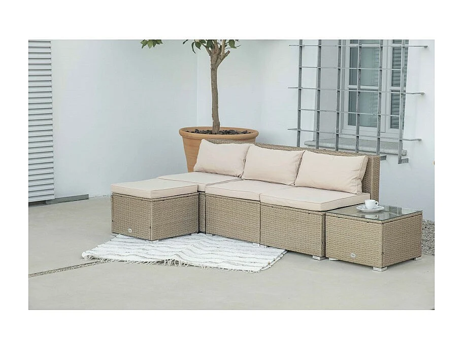 Salon de jardin Bahamas Ensemble Central 4 Places Beige Rotin Synthétique Kiefergarden