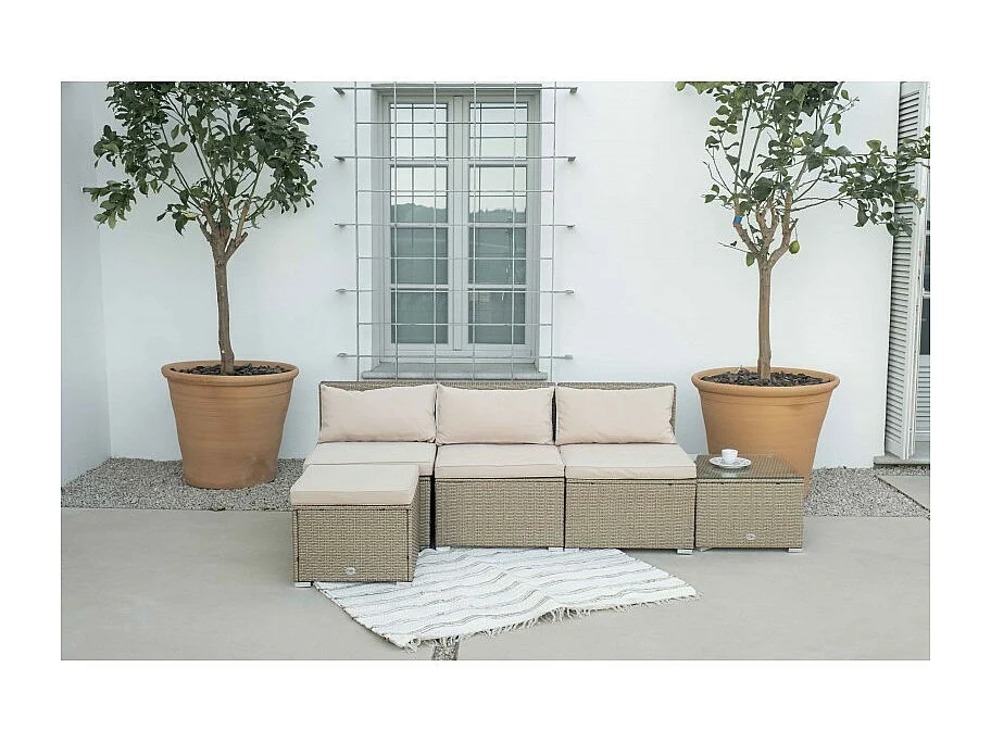 Salon de jardin Bahamas Ensemble Central 4 Places Beige Rotin Synthétique Kiefergarden