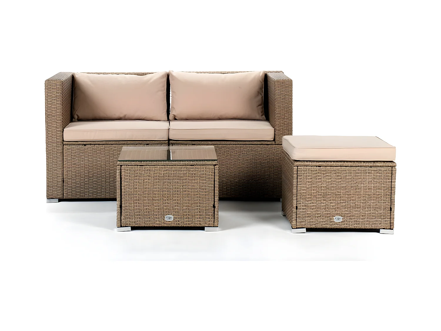 Salon de jardin Bahamas Double Set 3 Places Beige Rotin Synthétique Kiefergarden