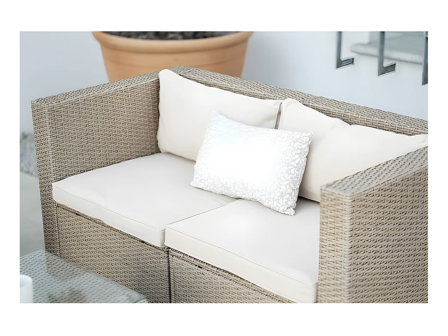 Salon de jardin Bahamas Double Set 3 Places Beige Rotin Synthétique Kiefergarden