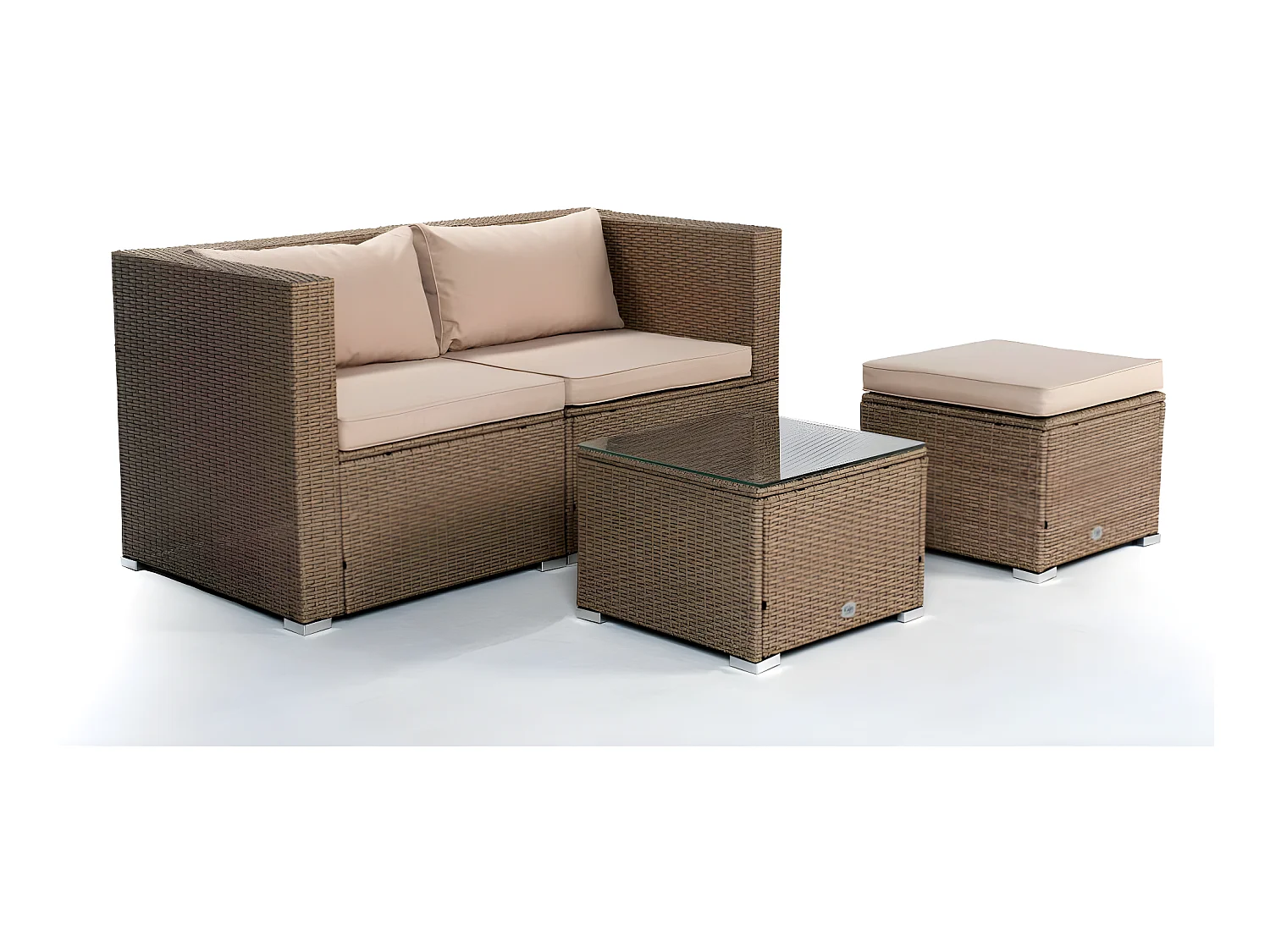 Salon de jardin Bahamas Double Set 3 Places Beige Rotin Synthétique Kiefergarden
