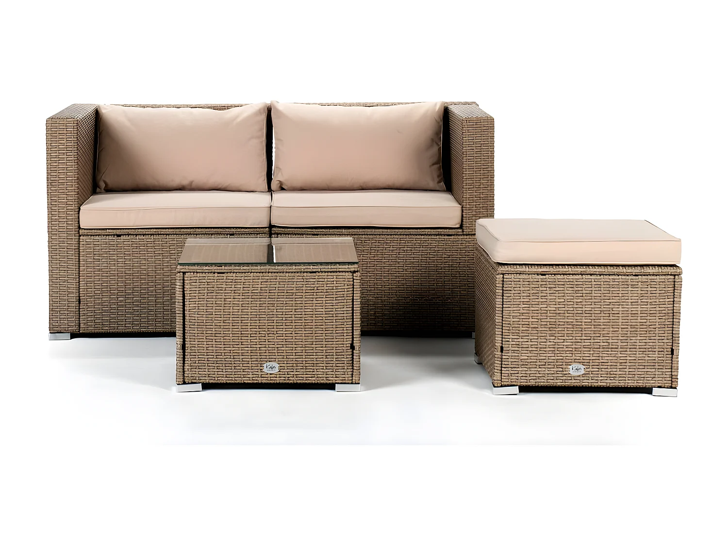 Salon de jardin Bahamas Double Set 3 Places Beige Rotin Synthétique Kiefergarden