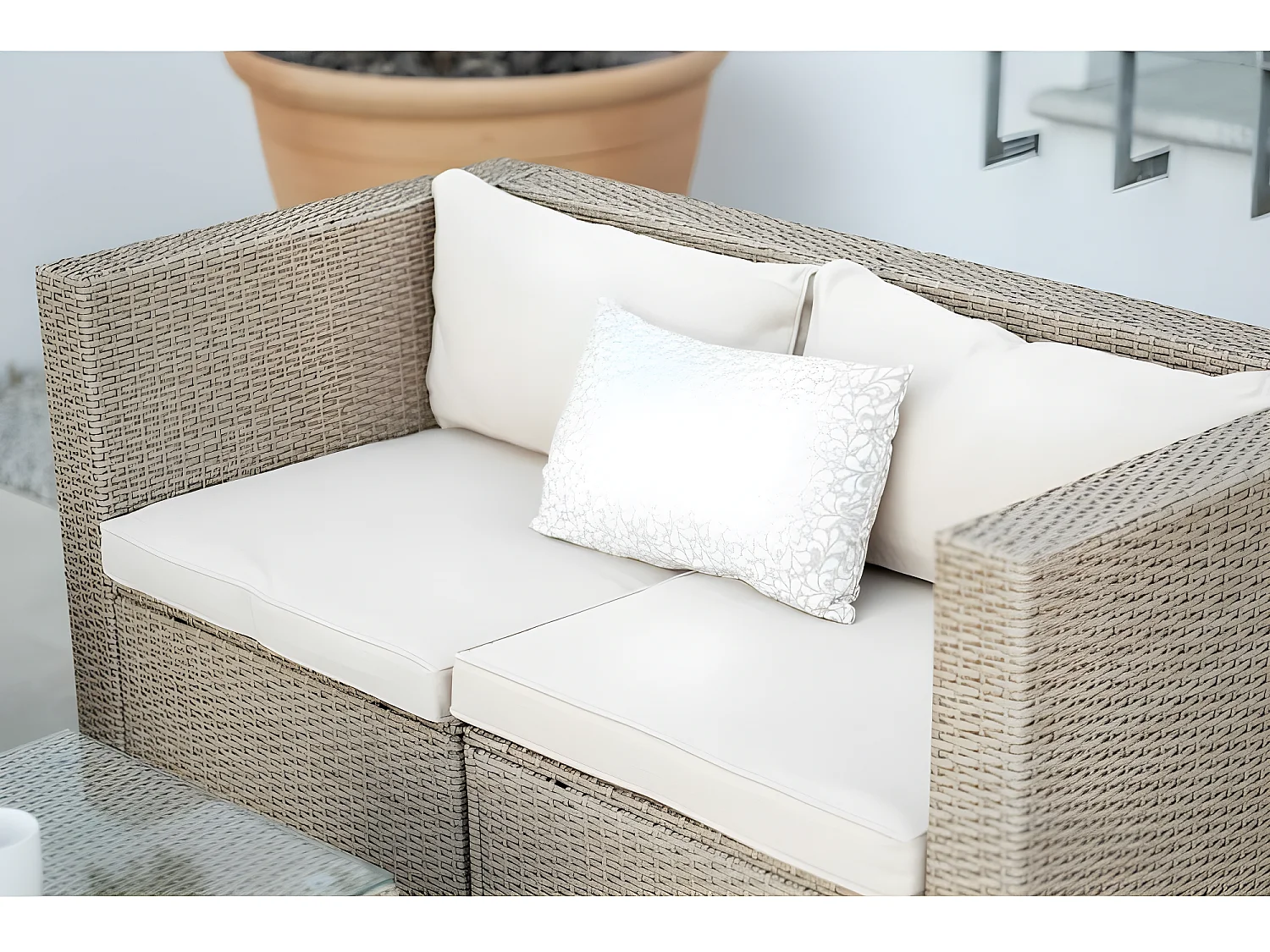 Salon de jardin Bahamas Double Set 3 Places Beige Rotin Synthétique Kiefergarden