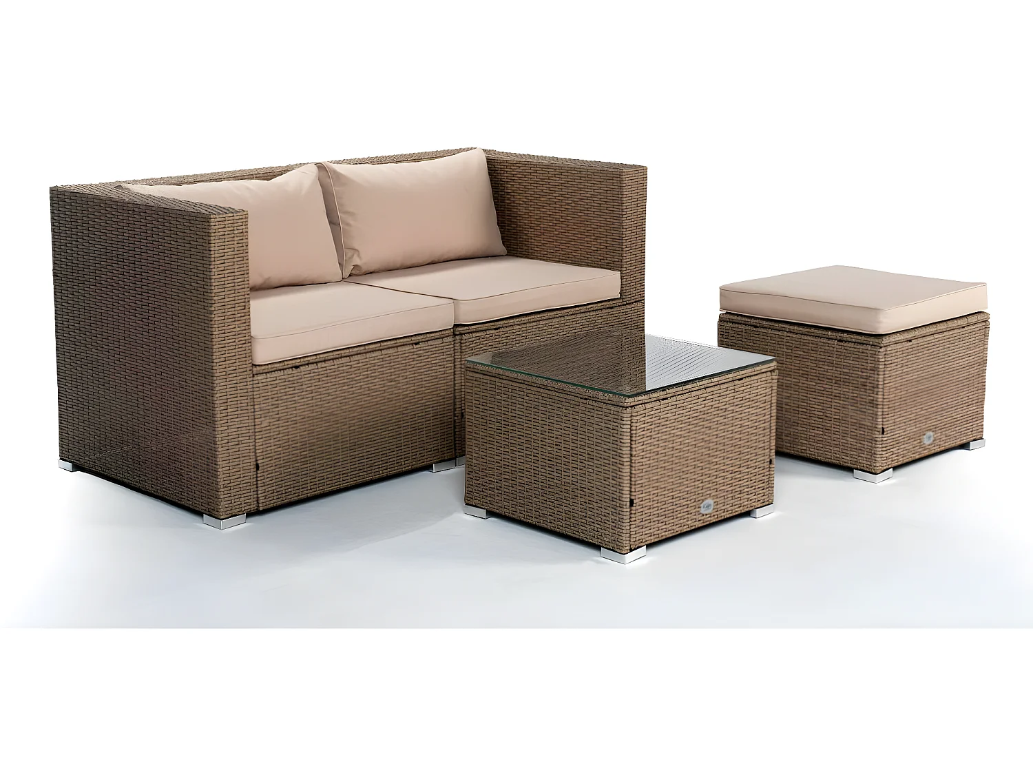 Salon de jardin Bahamas Double Set 3 Places Beige Rotin Synthétique Kiefergarden