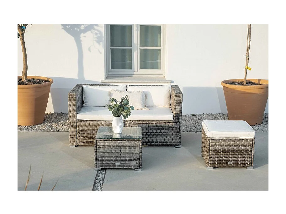 Conjunto Muebles de Jardín Muebles de Jardín Conjuntos Sofá Bahamas Conjunto Doble 3 Plazas Ratán sintético Gris Pardo KieferGarden