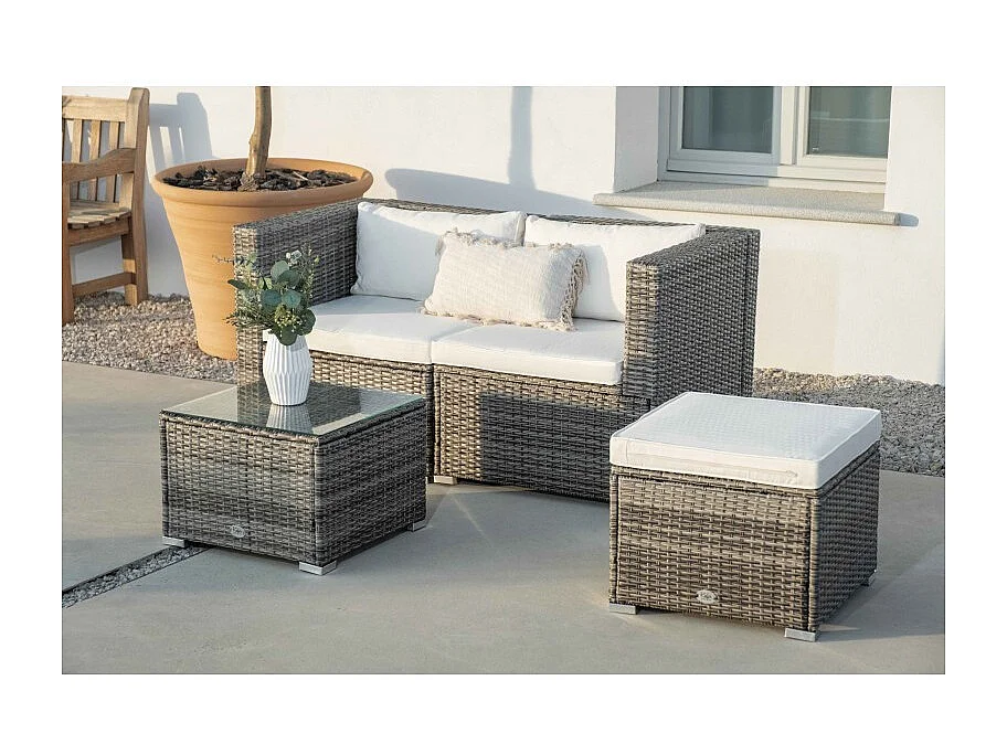 Conjunto Muebles de Jardín Muebles de Jardín Conjuntos Sofá Bahamas Conjunto Doble 3 Plazas Ratán sintético Gris Pardo KieferGarden