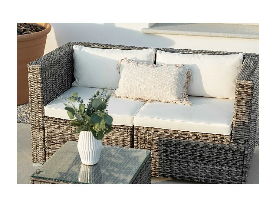 Conjunto Muebles de Jardín Muebles de Jardín Conjuntos Sofá Bahamas Conjunto Doble 3 Plazas Ratán sintético Gris Pardo KieferGarden