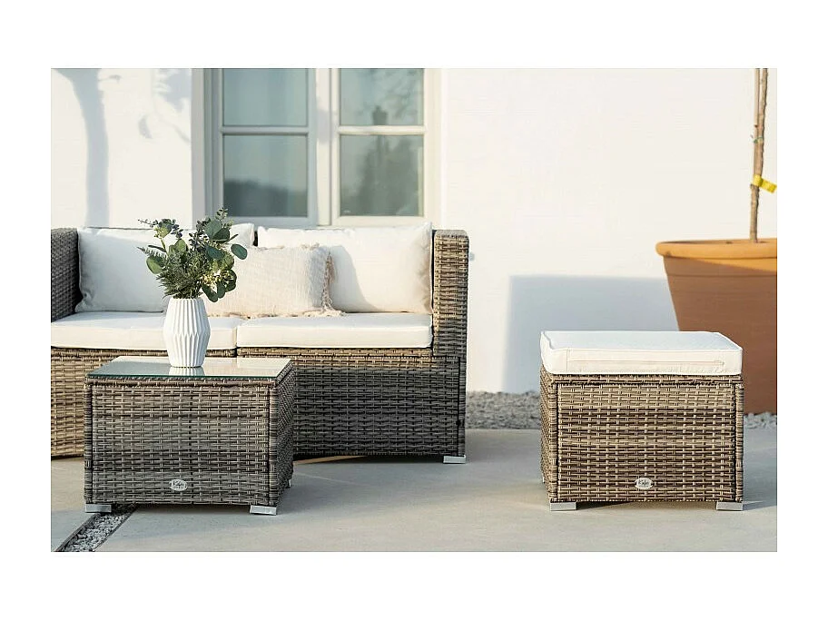 Conjunto Muebles de Jardín Muebles de Jardín Conjuntos Sofá Bahamas Conjunto Doble 3 Plazas Ratán sintético Gris Pardo KieferGarden