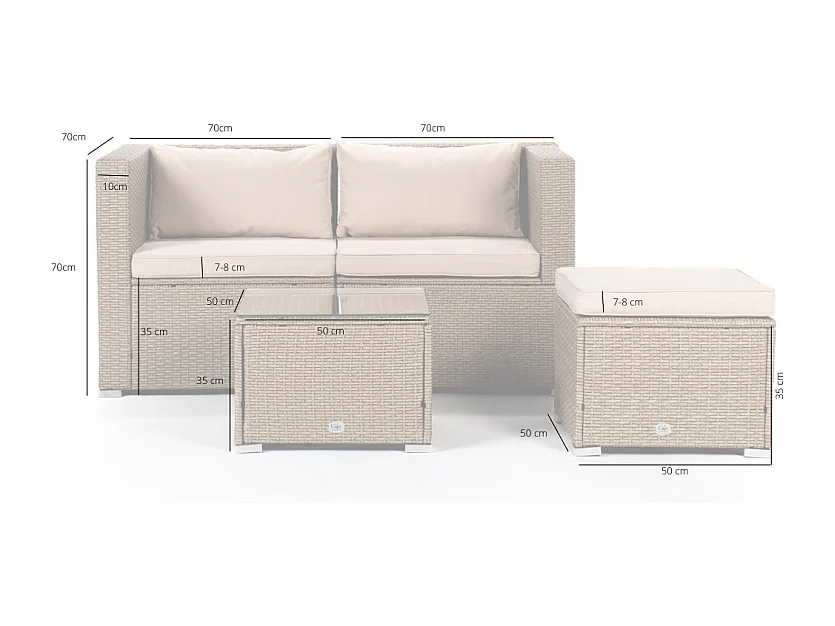 Conjunto Muebles de Jardín Muebles de Jardín Conjuntos Sofá Bahamas Conjunto Doble 3 Plazas Ratán sintético Gris Pardo KieferGarden