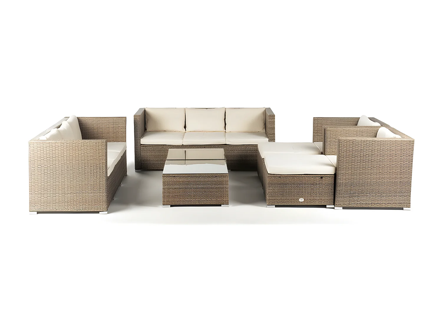 Salon de jardin Los Angeles Deluxe 10 places Beige Rotin synthétique Kiefergarden
