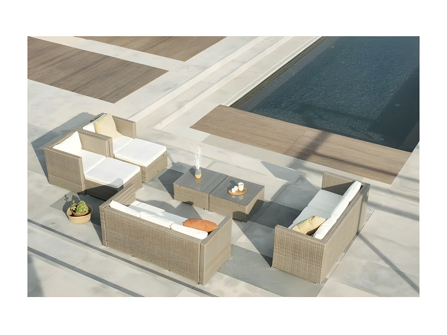 Salon de jardin Los Angeles Deluxe 10 places Beige Rotin synthétique Kiefergarden