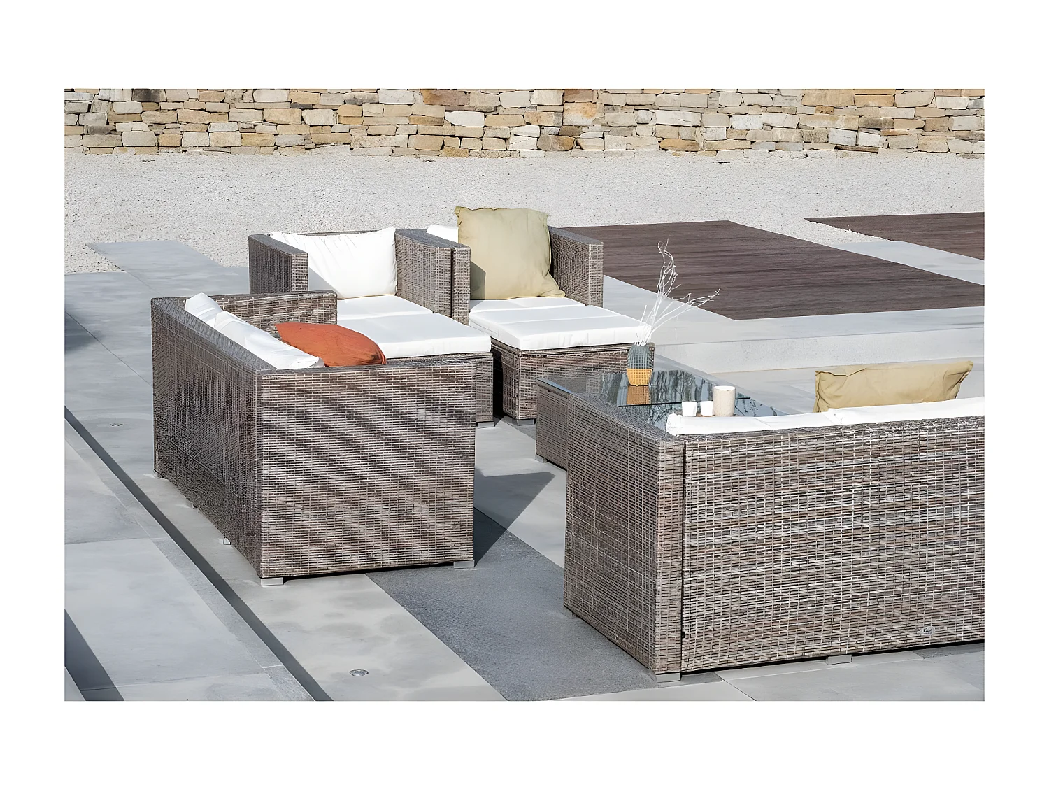Salon de jardin Los Angeles Deluxe 10 places Beige Rotin synthétique Kiefergarden