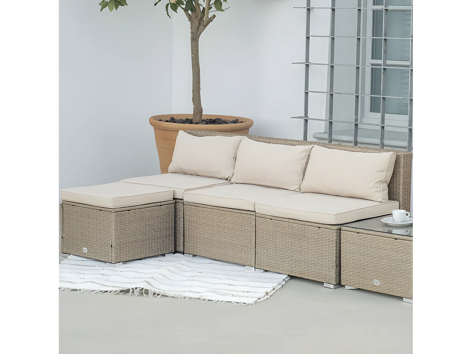 Salon de jardin Bahamas Ensemble Central 4 Places Taupe Rotin Synthétique Kiefergarden