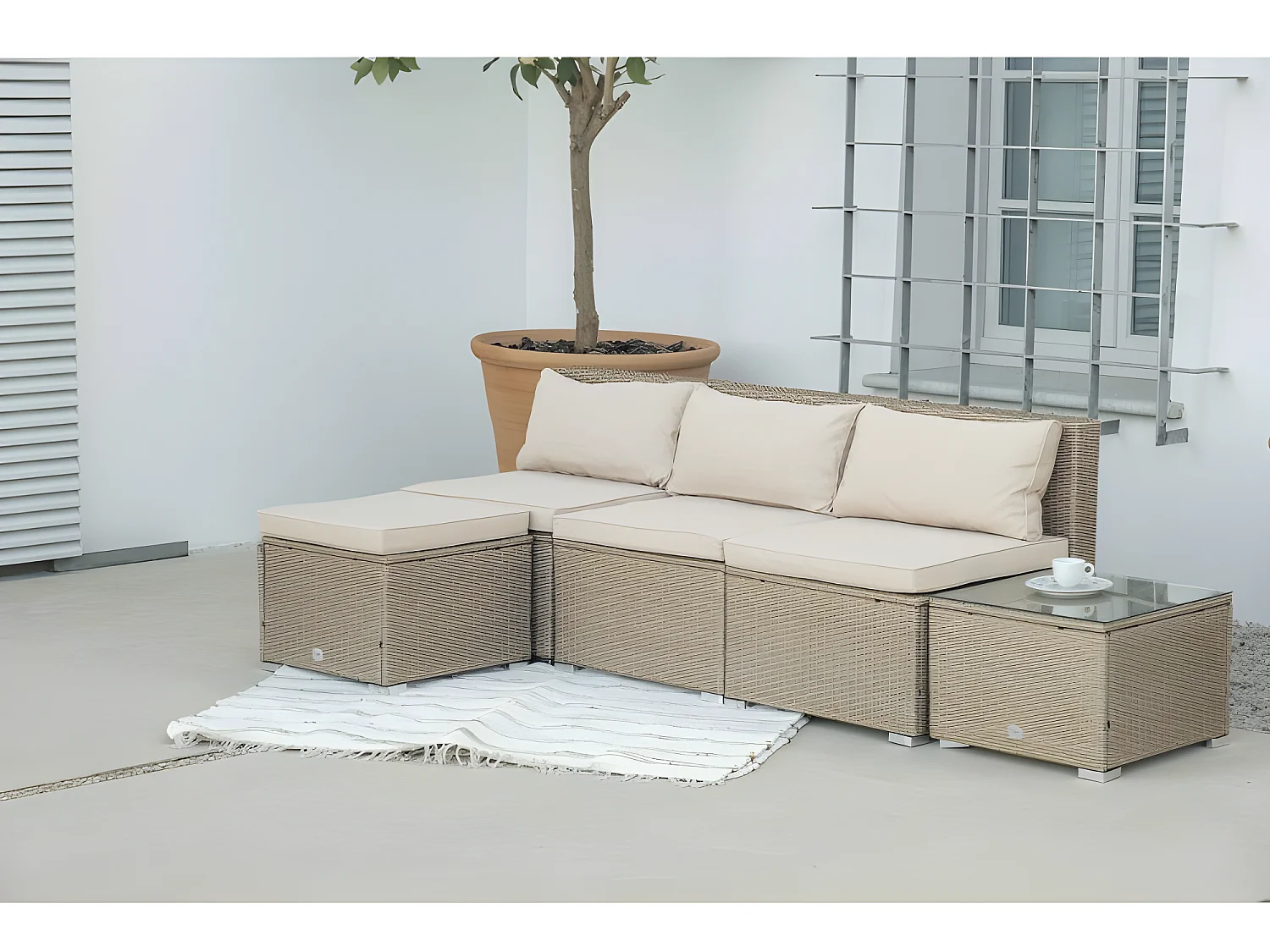 Salon de jardin Bahamas Ensemble Central 4 Places Taupe Rotin Synthétique Kiefergarden