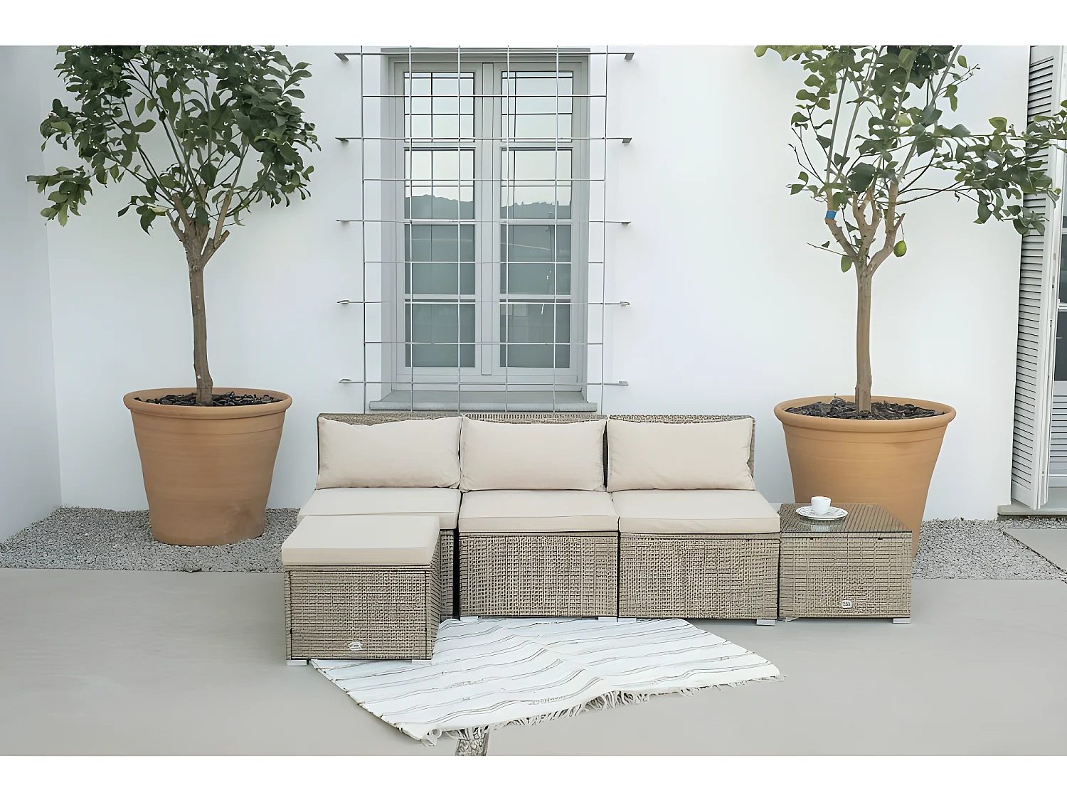 Salon de jardin Bahamas Ensemble Central 4 Places Taupe Rotin Synthétique Kiefergarden