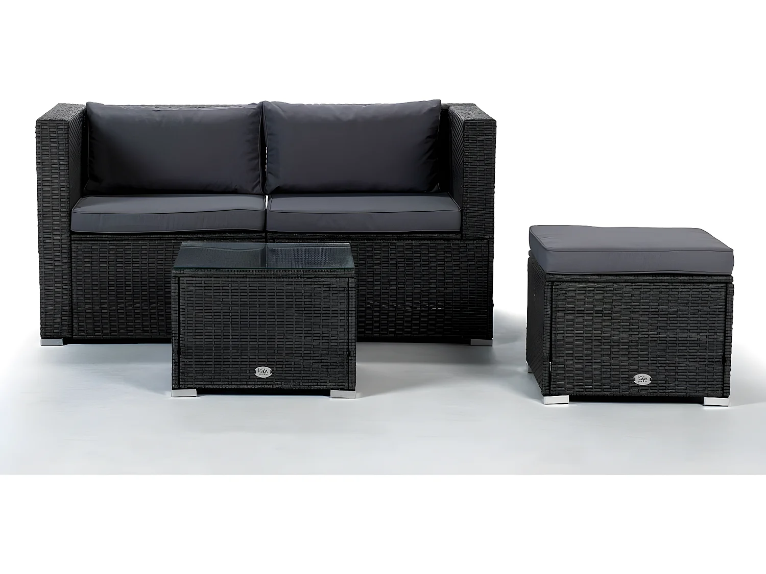 Salon de jardin Bahamas Double Set 3 Places Gris Rotin Synthétique Kiefergarden