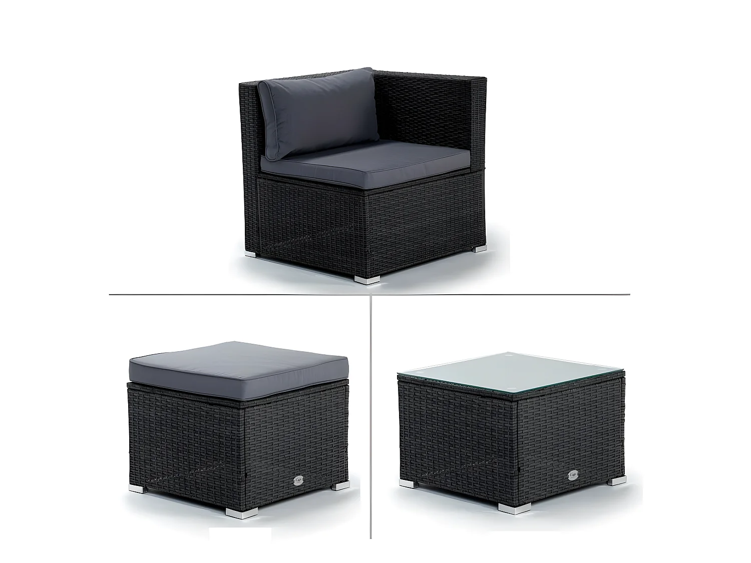 Salon de jardin Bahamas Double Set 3 Places Gris Rotin Synthétique Kiefergarden