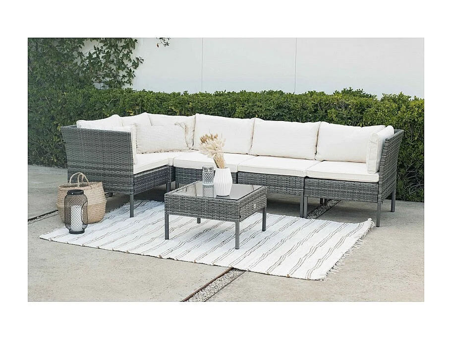 Salon de Jardin Kansas 5 Places Gris Rotin Synthétique Kiefergarden