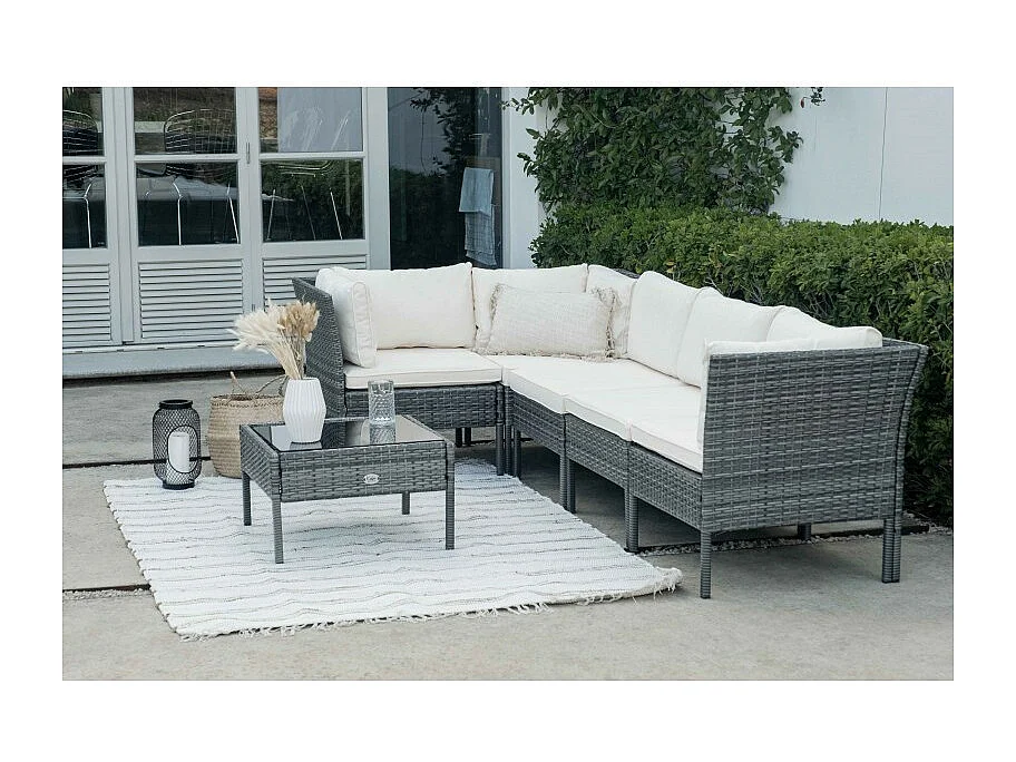 Salon de Jardin Kansas 5 Places Gris Rotin Synthétique Kiefergarden