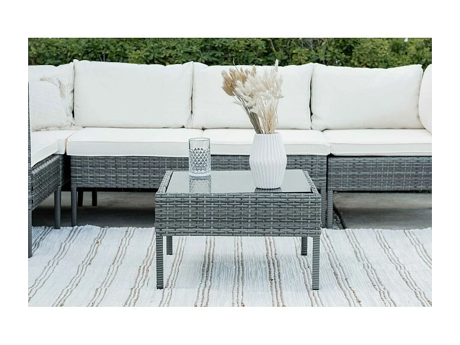 Salon de Jardin Kansas 5 Places Gris Rotin Synthétique Kiefergarden