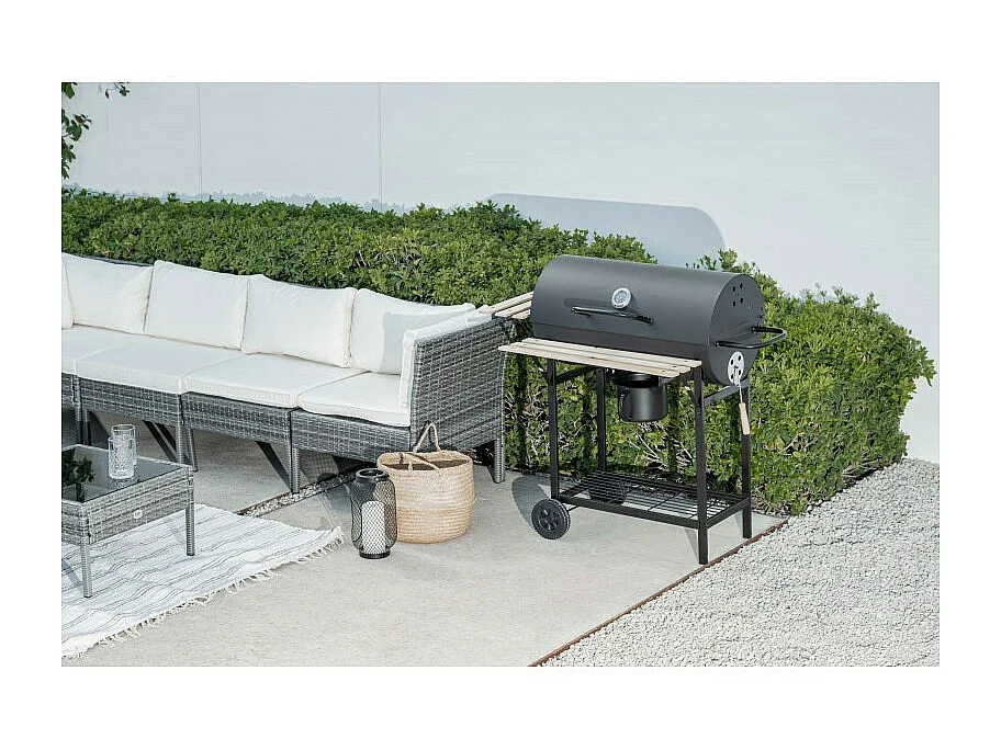 Salon de Jardin Kansas 5 Places Gris Rotin Synthétique Kiefergarden