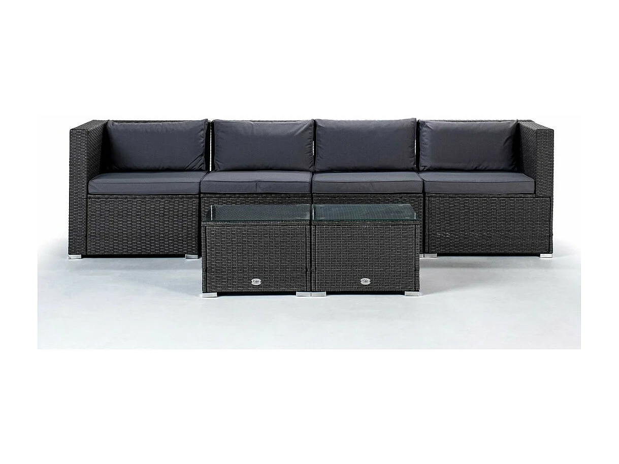 Salon de jardin Bahamas Canapé Quadruple avec table double 4 Places Gris Rotin Synthétique Kiefergarden