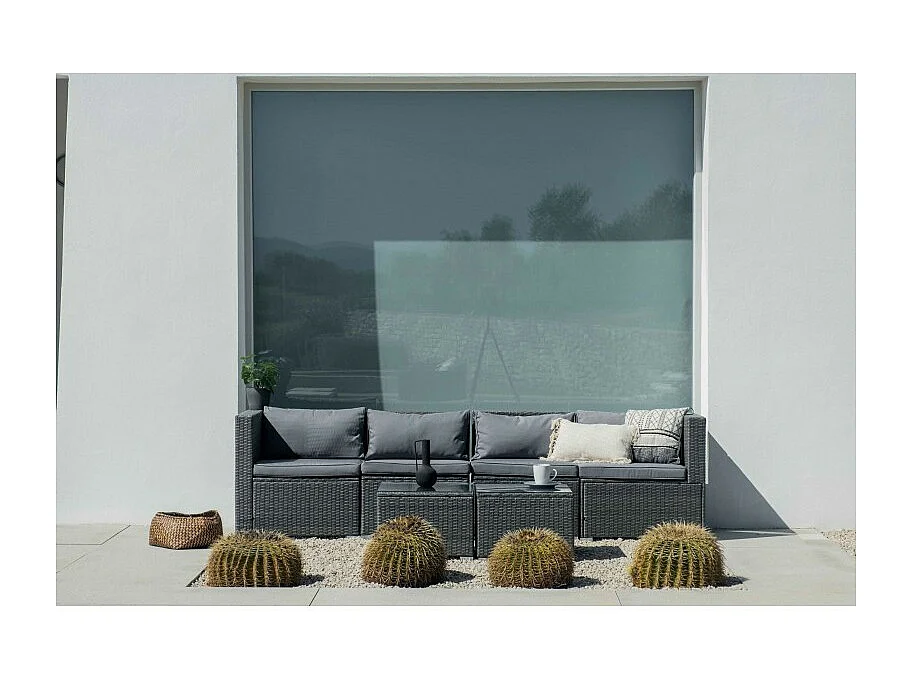 Salon de jardin Bahamas Canapé Quadruple avec table double 4 Places Gris Rotin Synthétique Kiefergarden