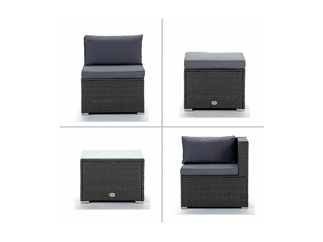 Salon de jardin Bahamas Canapé Quadruple avec table double 4 Places Gris Rotin Synthétique Kiefergarden