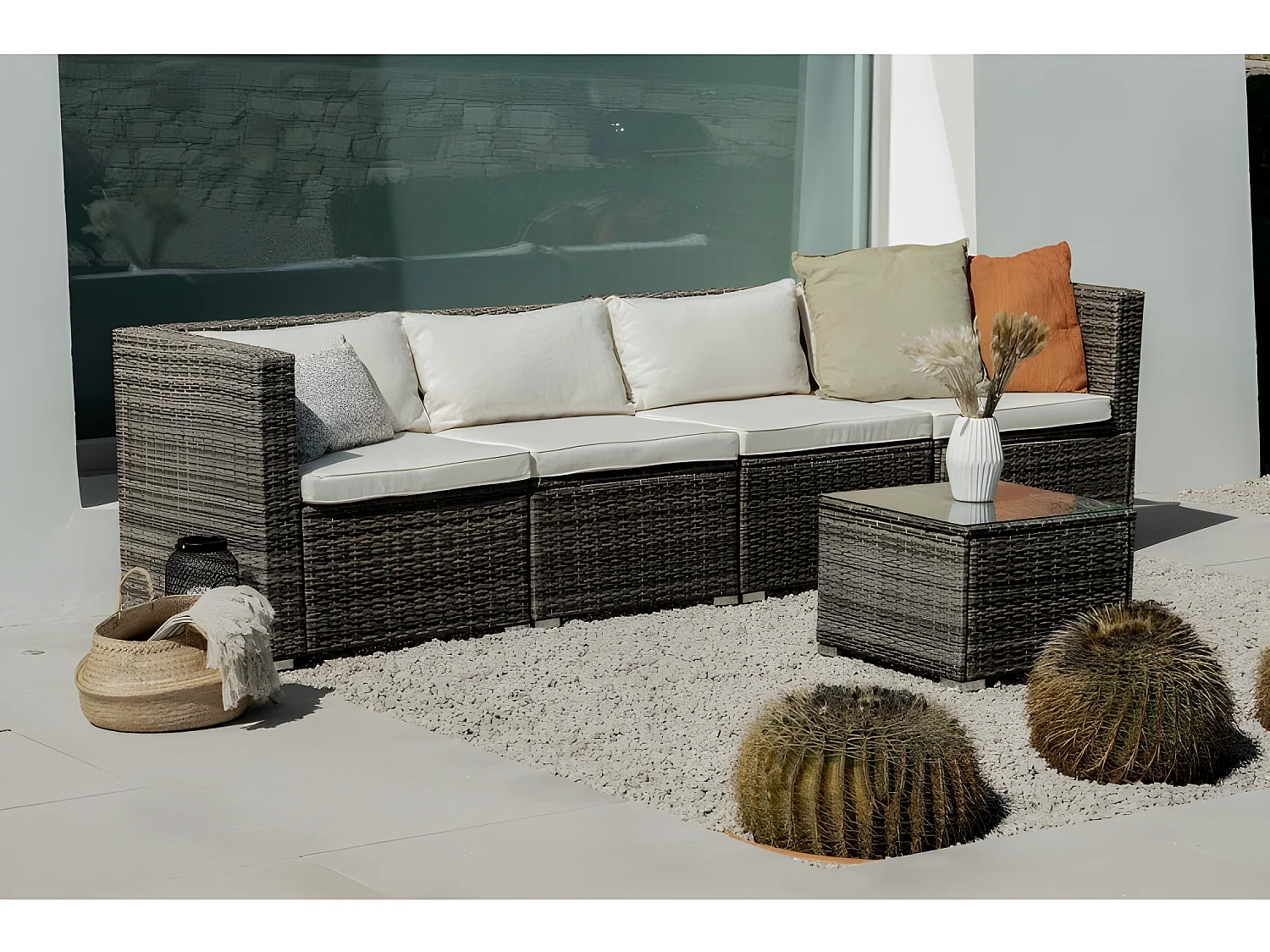 Salotti da giardino Set di Divani da Giardino Bahamas Divano Quadruplo con tavolo 4 Posti Talpa Kiefergarden