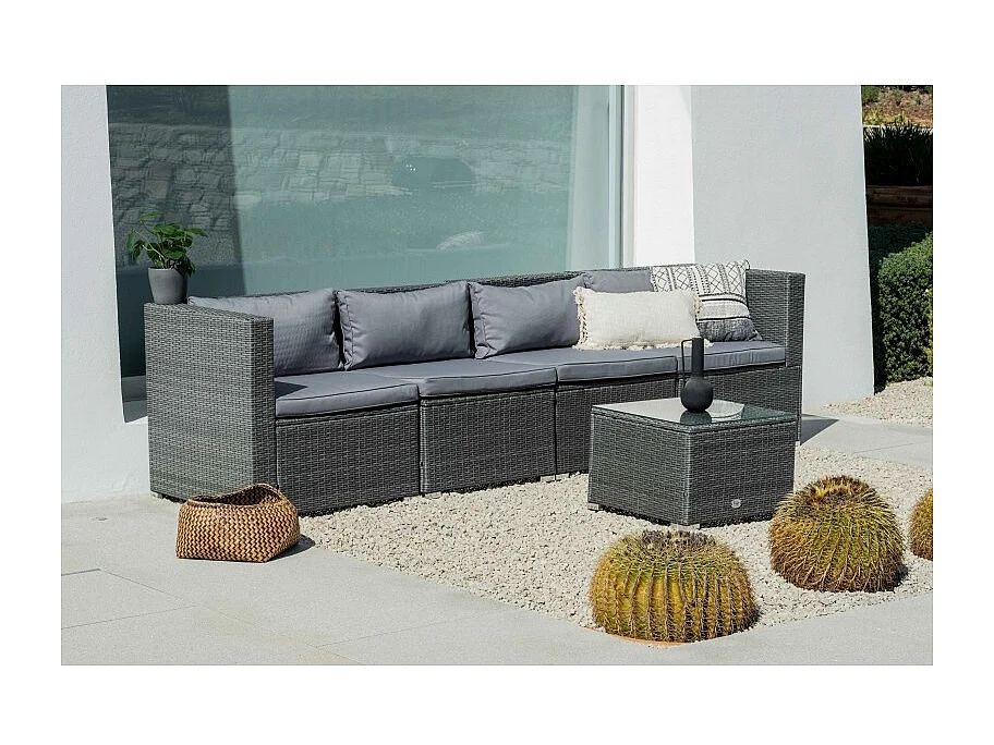 Salotti da giardino Set di Divani da Giardino Bahamas Divano Quadruplo con tavolo 4 Posti Grigio Kiefergarden