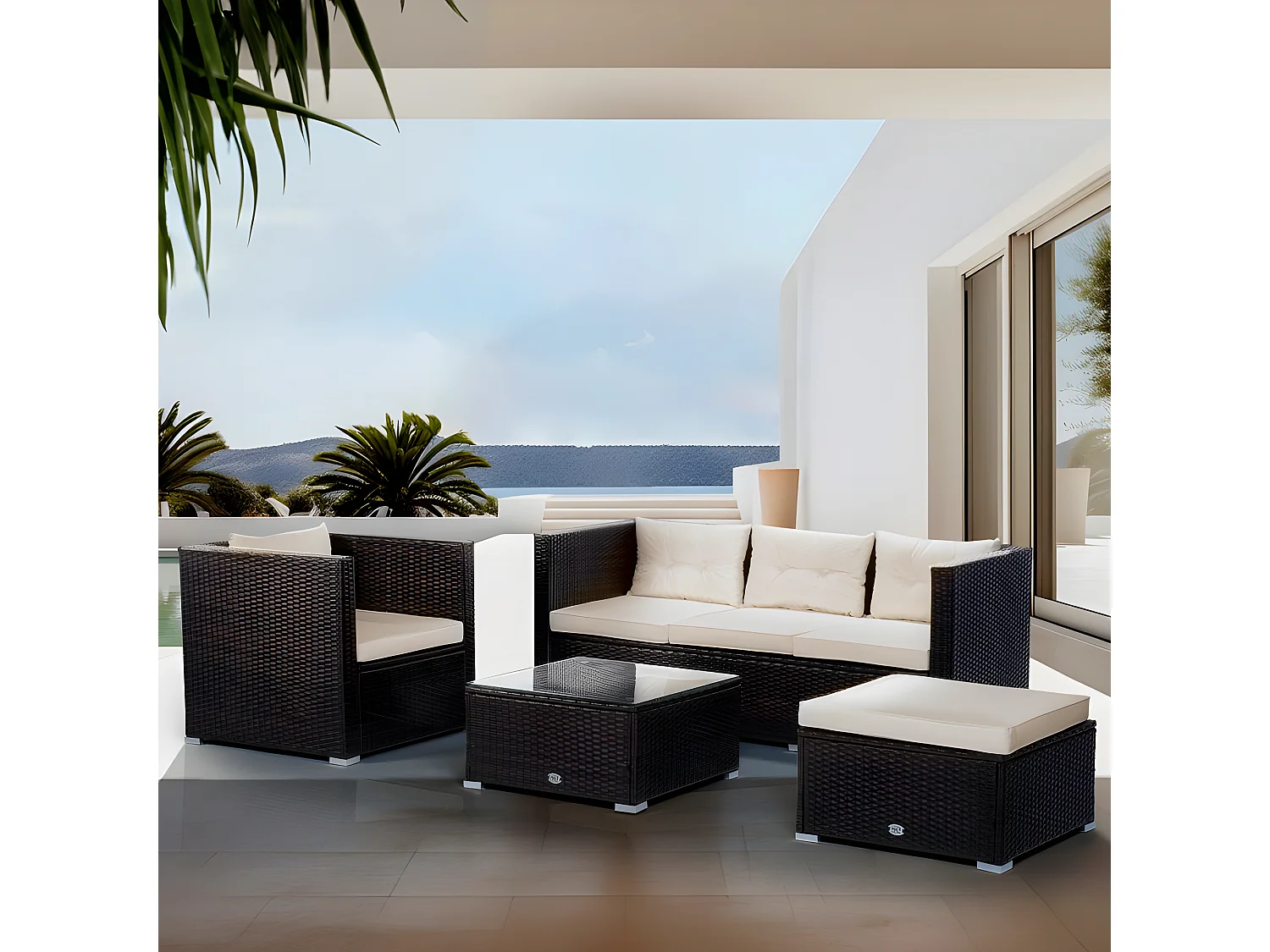 Salon de jardin Los Ángeles 5 Places Marron Chocolat Rotin Synethétique Kiefergarden