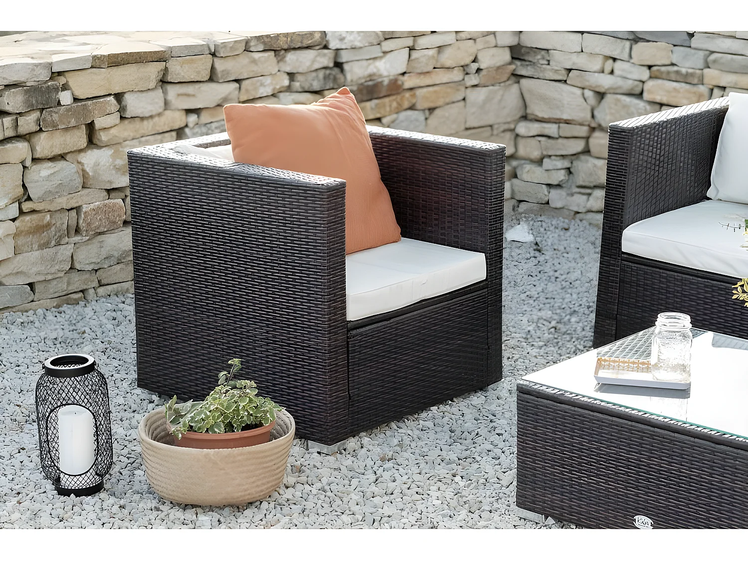 Salon de jardin Los Ángeles 5 Places Marron Chocolat Rotin Synethétique Kiefergarden