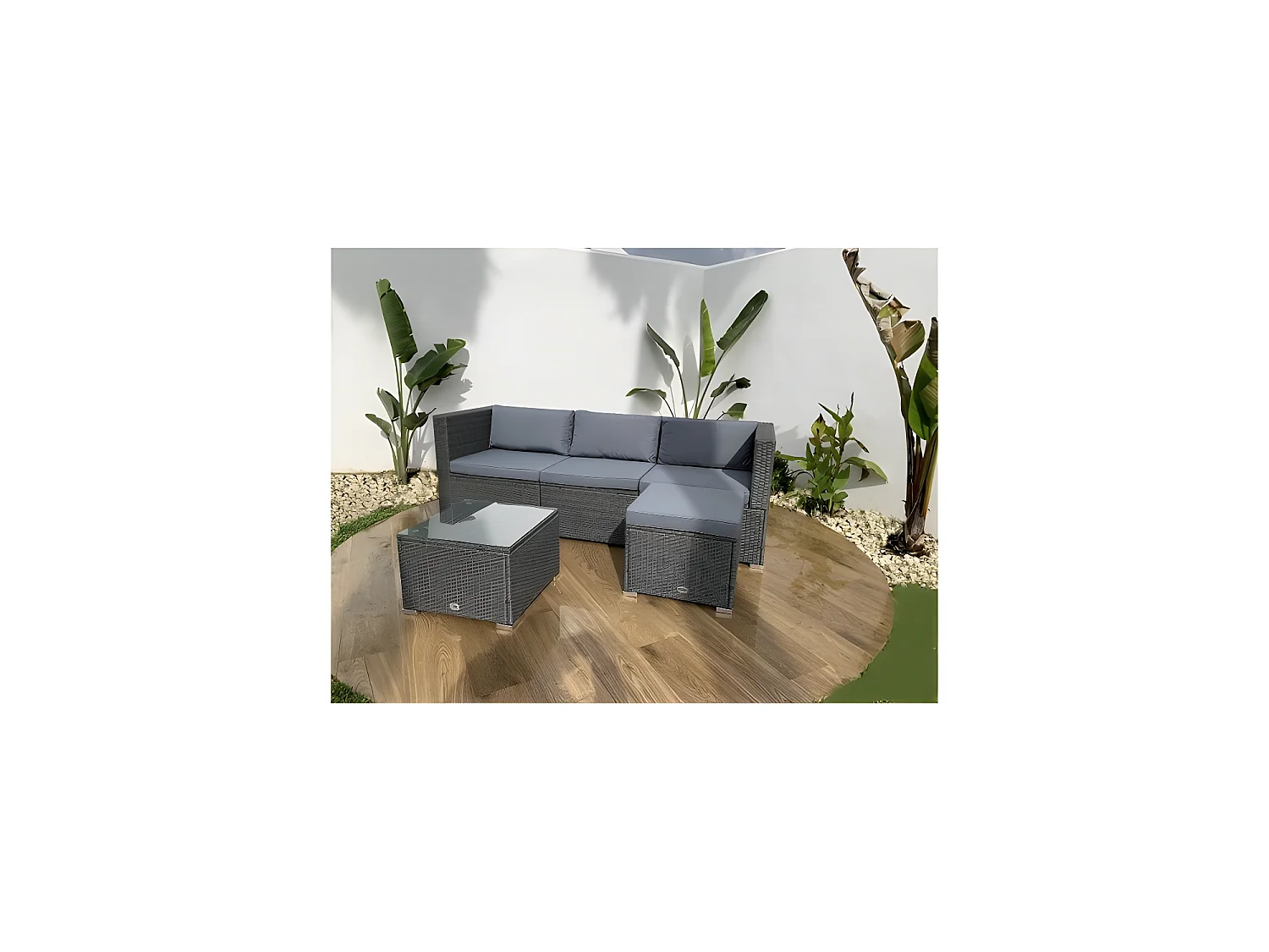 Conjunto Muebles de Jardín Muebles de Jardín Conjuntos Sofá Bahamas Conjunto Triple 4 Plazas Ratán sintético Gris KieferGarden