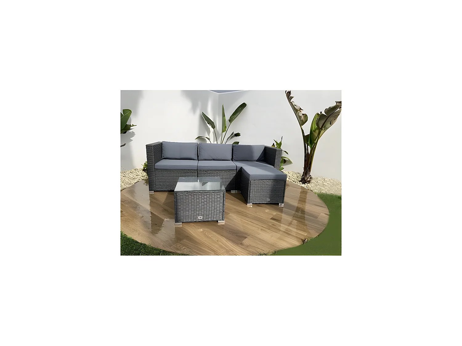 Conjunto Muebles de Jardín Muebles de Jardín Conjuntos Sofá Bahamas Conjunto Triple 4 Plazas Ratán sintético Gris KieferGarden