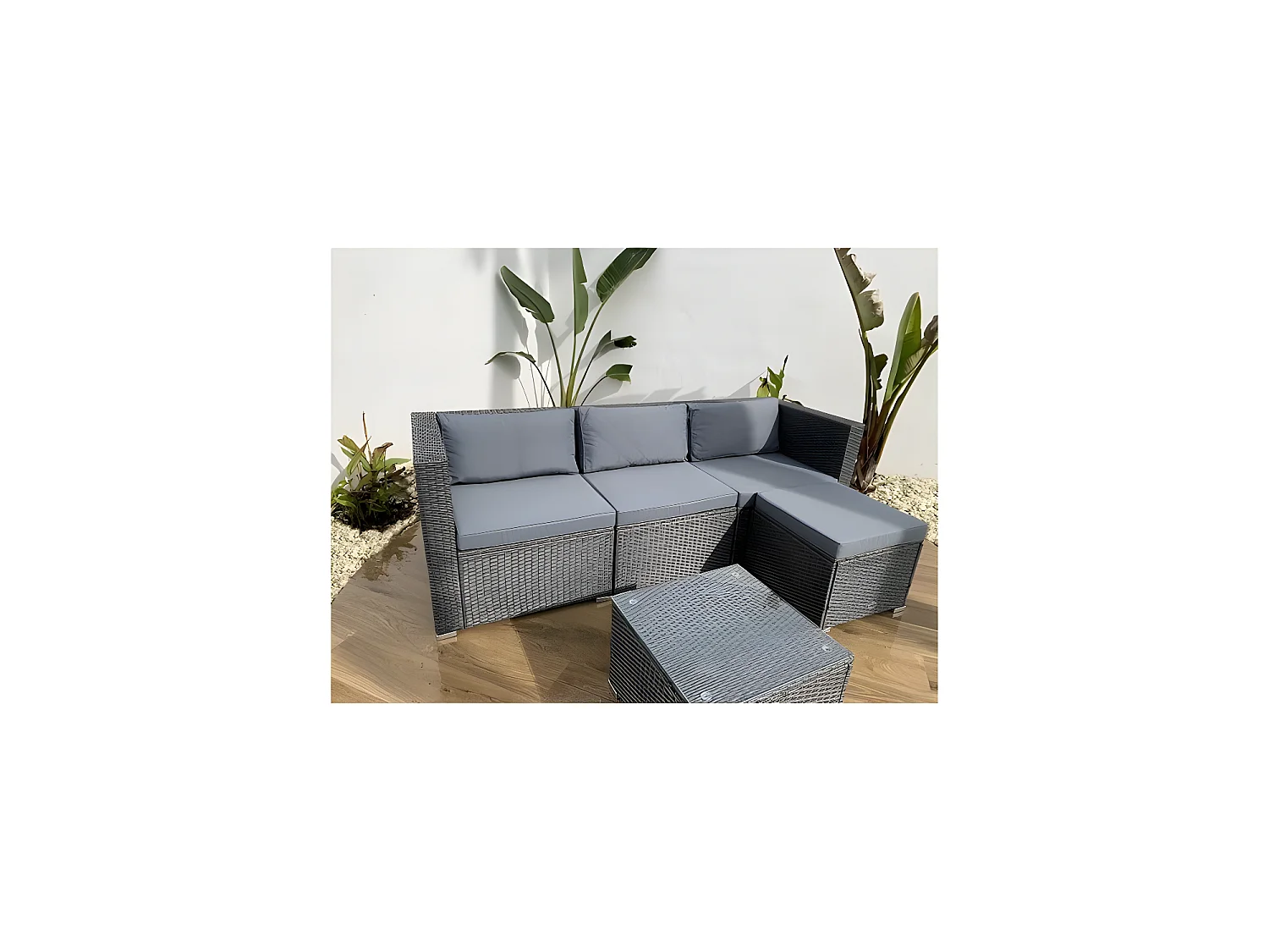 Conjunto Muebles de Jardín Muebles de Jardín Conjuntos Sofá Bahamas Conjunto Triple 4 Plazas Ratán sintético Gris KieferGarden