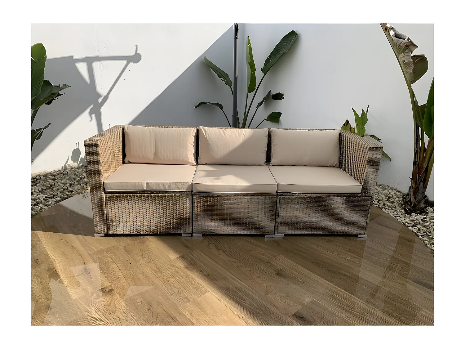 Salotti da giardino Set di Divani da Giardino Bahamas Divano Sofa Triplo Beige 3 Posti Kiefergarden