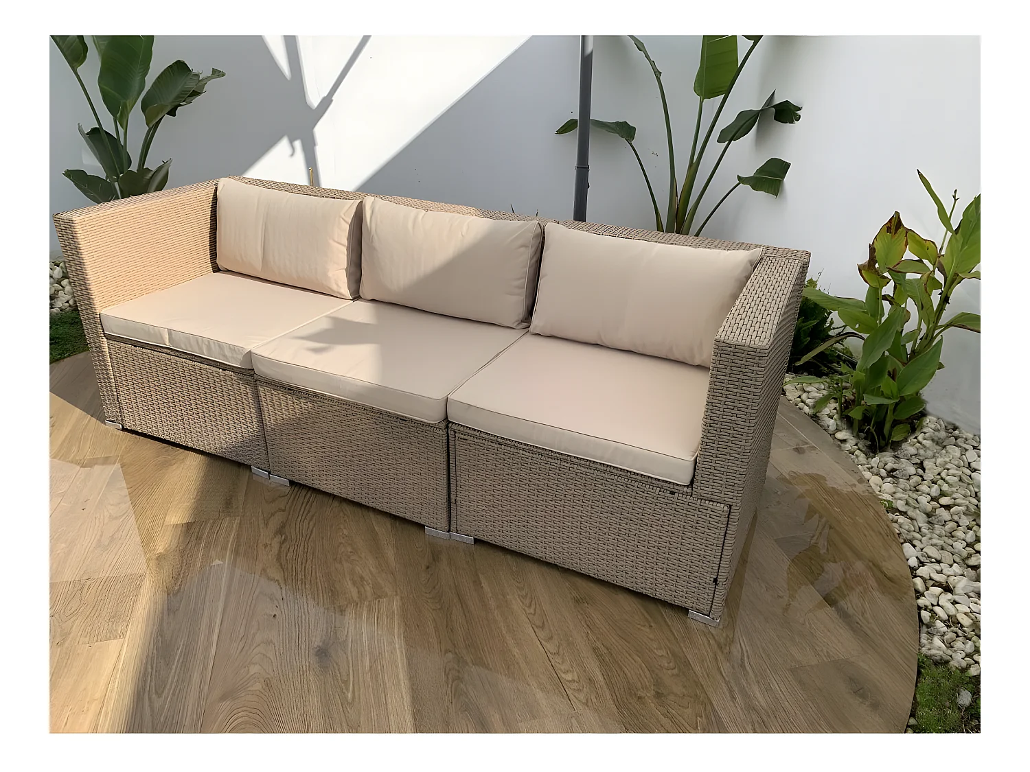Salotti da giardino Set di Divani da Giardino Bahamas Divano Sofa Triplo Beige 3 Posti Kiefergarden
