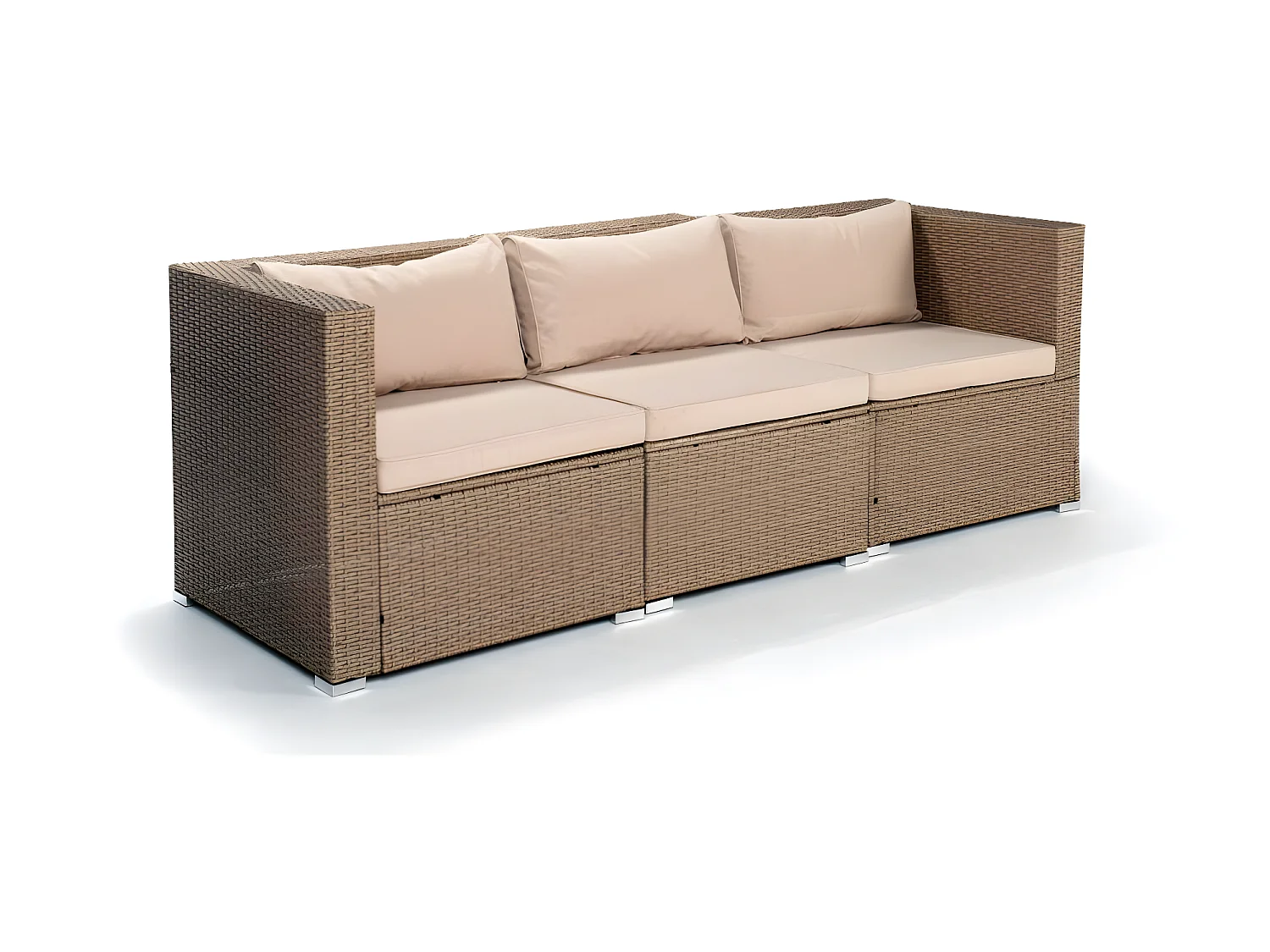 Salon de jardin Bahamas Canapé Triple 3 Places Beige Rotin Synthétique Kiefergarden