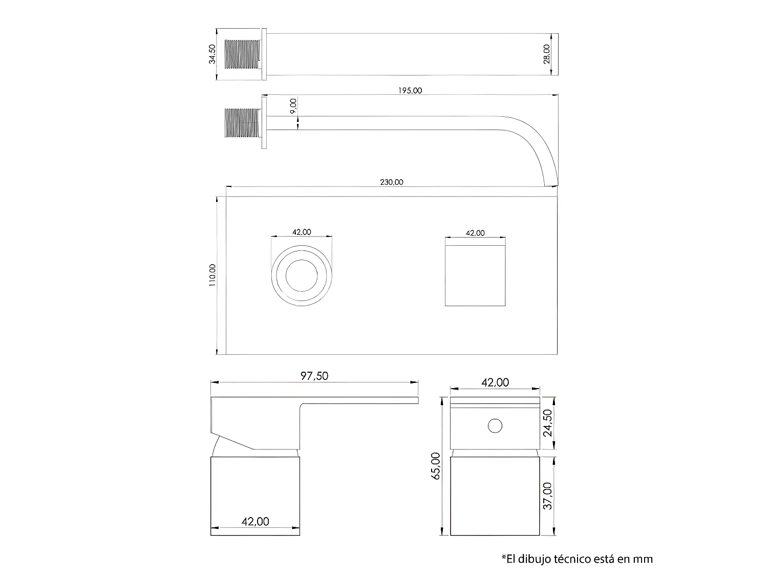 Grifo monomando lavabo empotrado ACTON negro