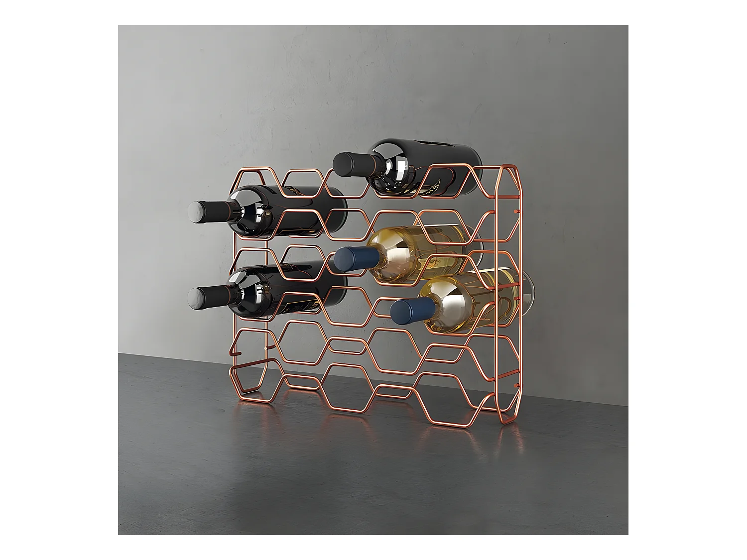 Portabottiglie HEXAGON 15 Scomparti Serie COPPER Metaltex Rame Lucido 15 Bottiglie