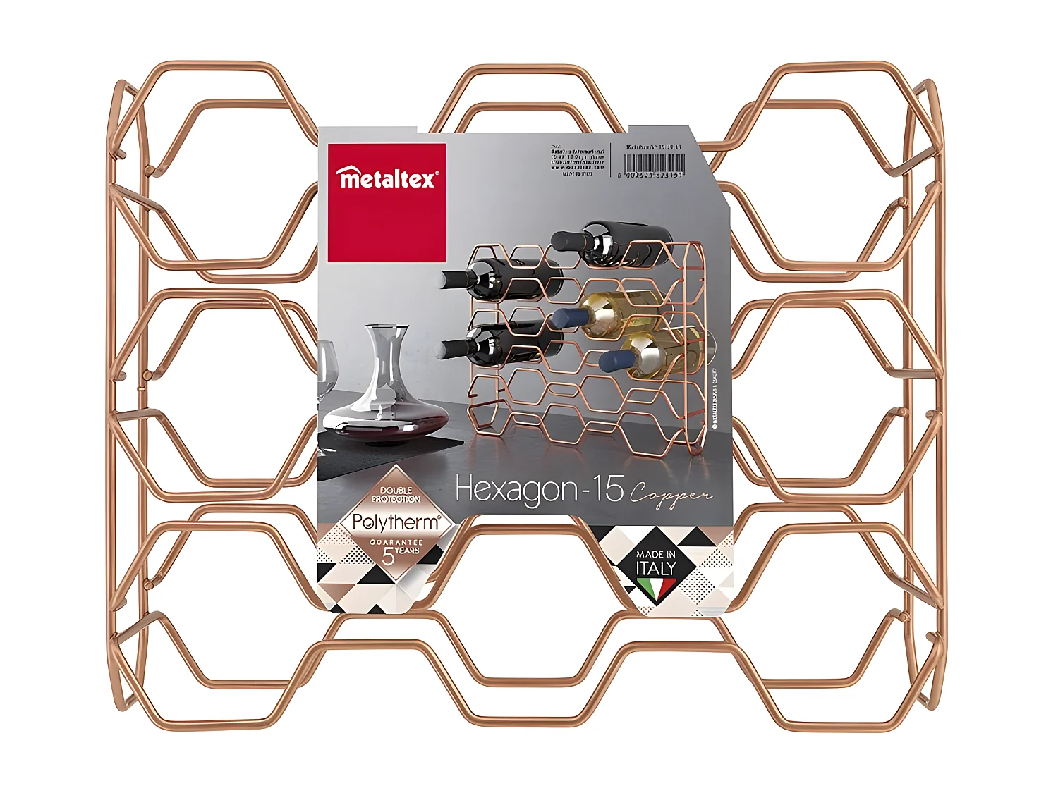 Portabottiglie HEXAGON 15 Scomparti Serie COPPER Metaltex Rame Lucido 15 Bottiglie