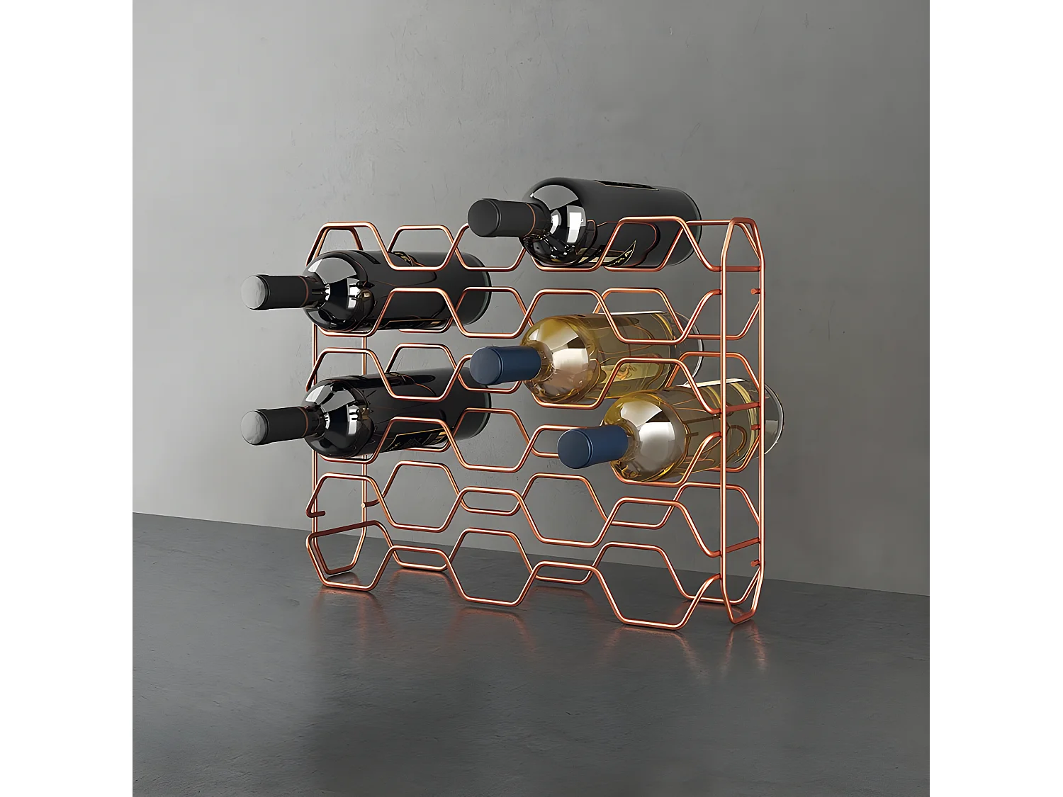 Portabottiglie HEXAGON 15 Scomparti Serie COPPER Metaltex Rame Lucido 15 Bottiglie