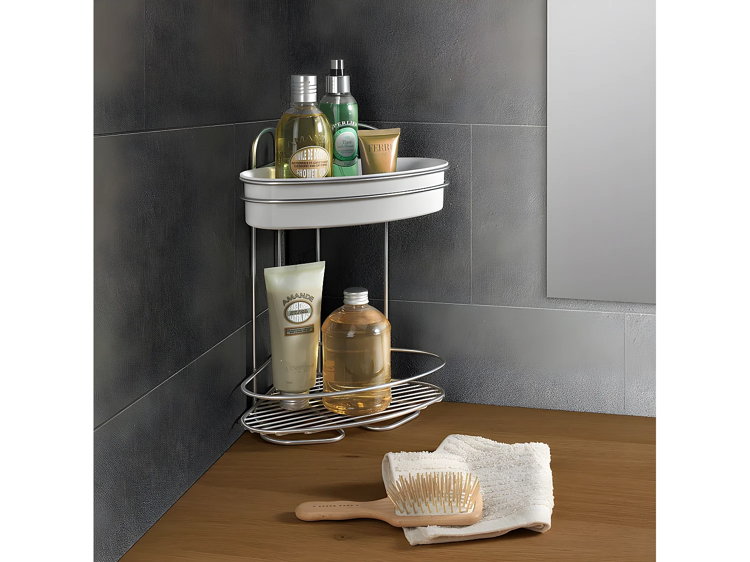 Estante de banheiro de 2 níveis da série ORBIT com revestimento Chrometherm® - Preto