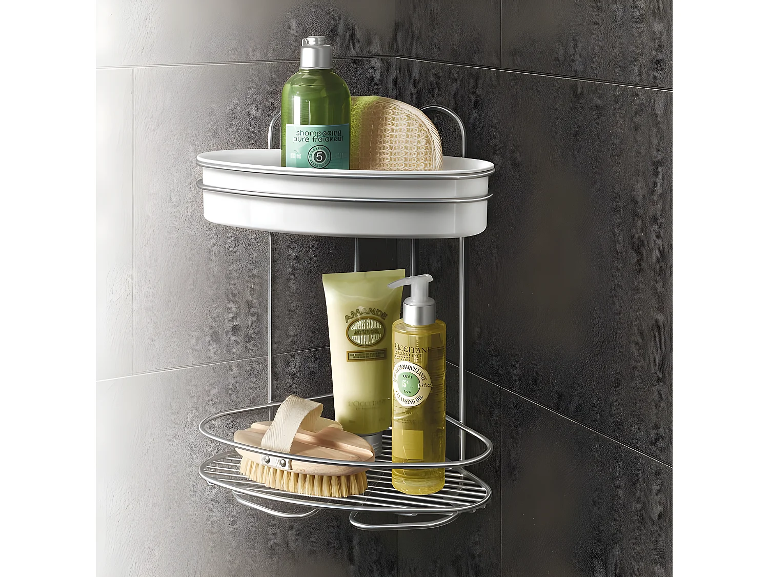 Estante de banheiro de 2 níveis da série ORBIT com revestimento Chrometherm® - Preto