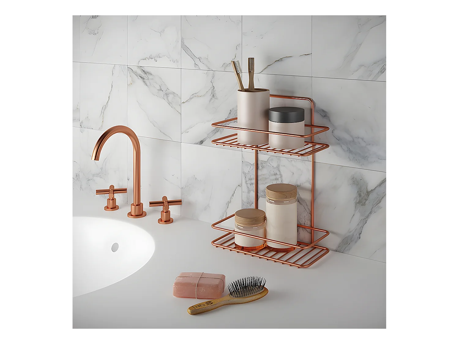 Étagère 2 Niveaux Série REFLEX COPPER de Metaltex. Revêtement exclusif Polytherm® Copper