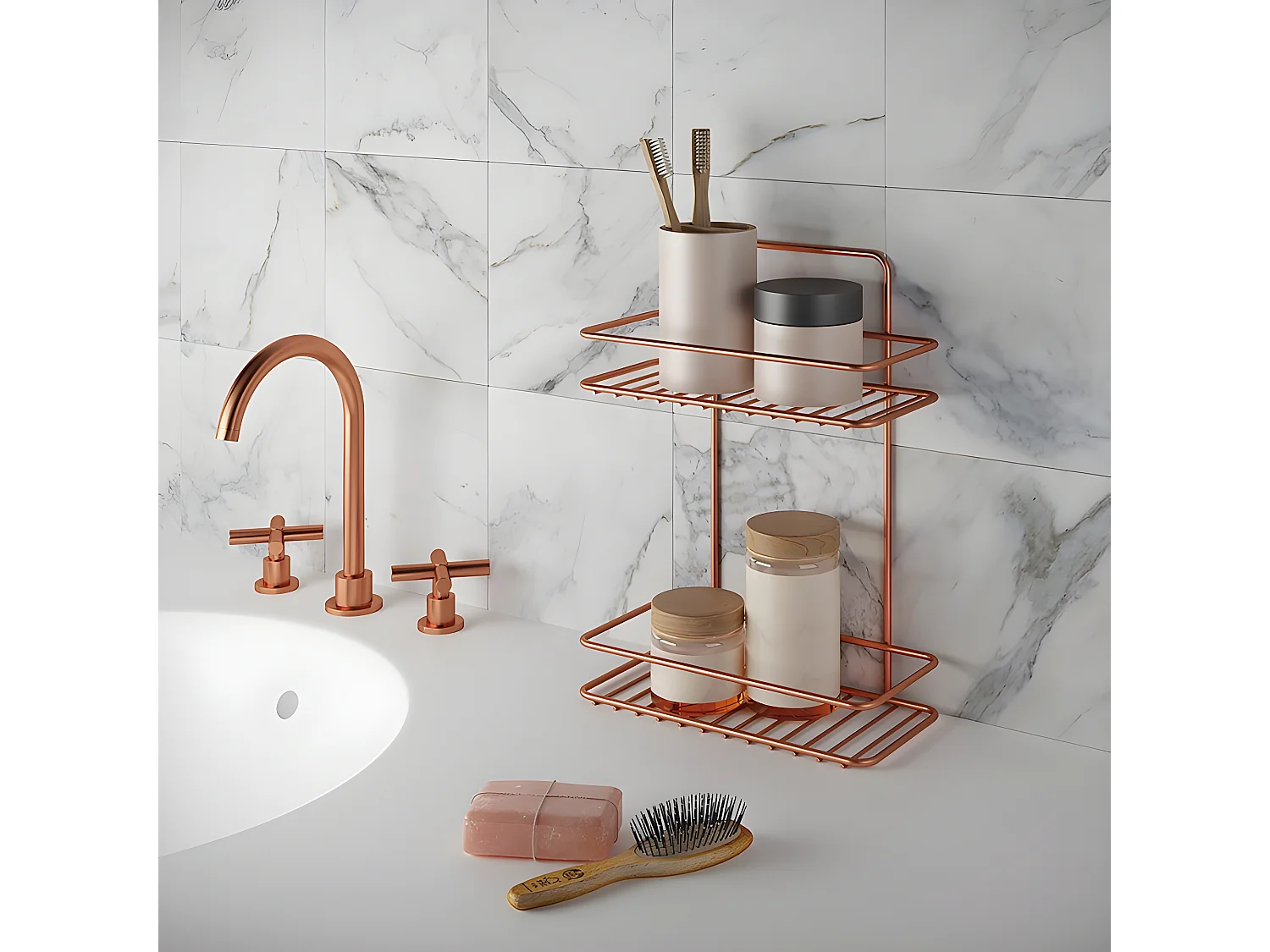 Étagère 2 Niveaux Série REFLEX COPPER de Metaltex. Revêtement exclusif Polytherm® Copper