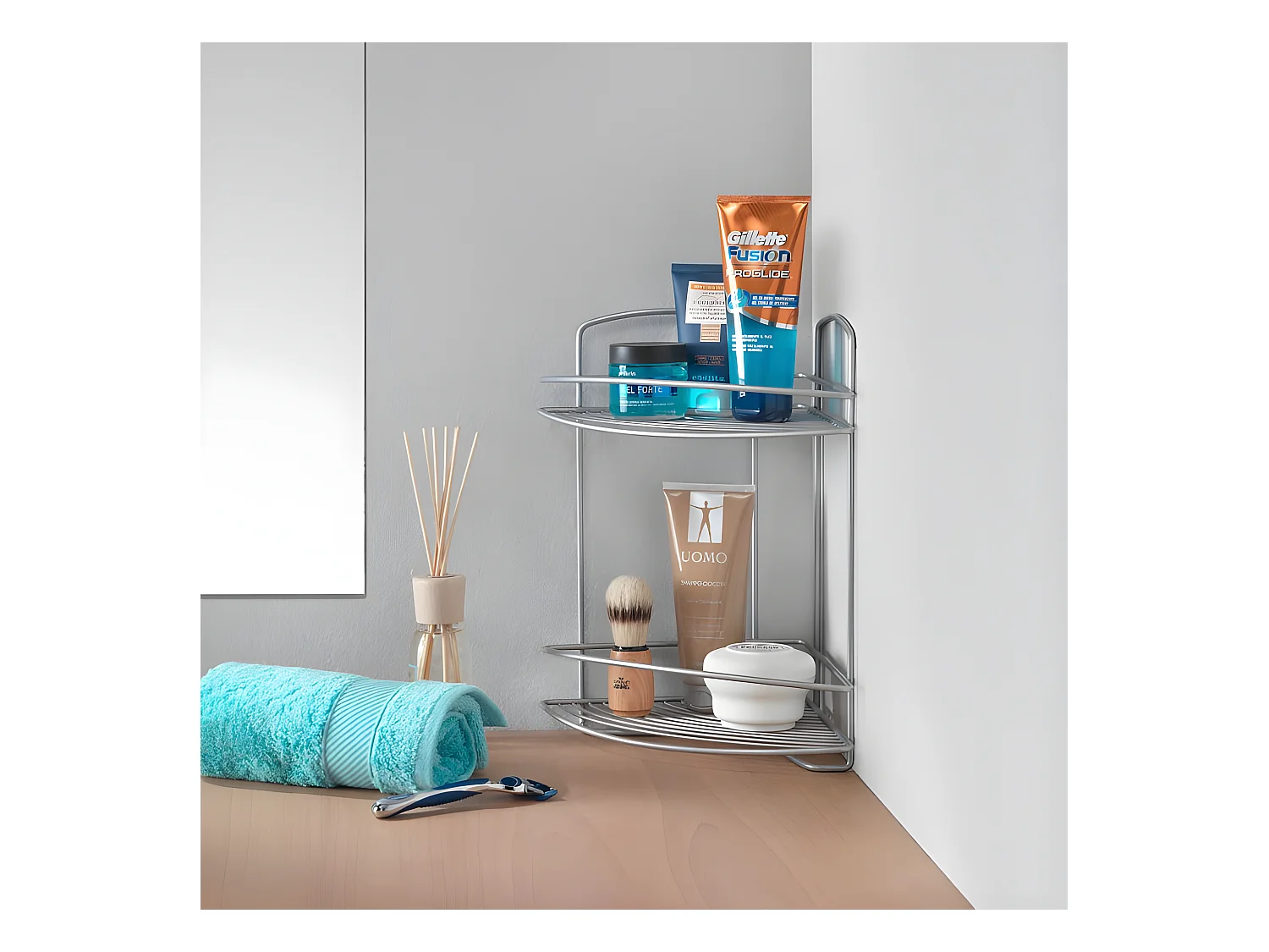 Étagère de Salle de Bain 2 Niveaux Série ONDA de Metaltex. Finition Polytherm® Couleur Argent