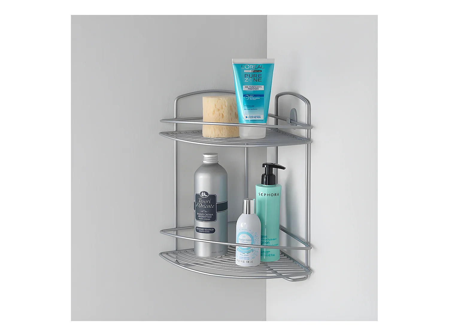 Étagère de Salle de Bain 2 Niveaux Série ONDA de Metaltex. Finition Polytherm® Couleur Argent