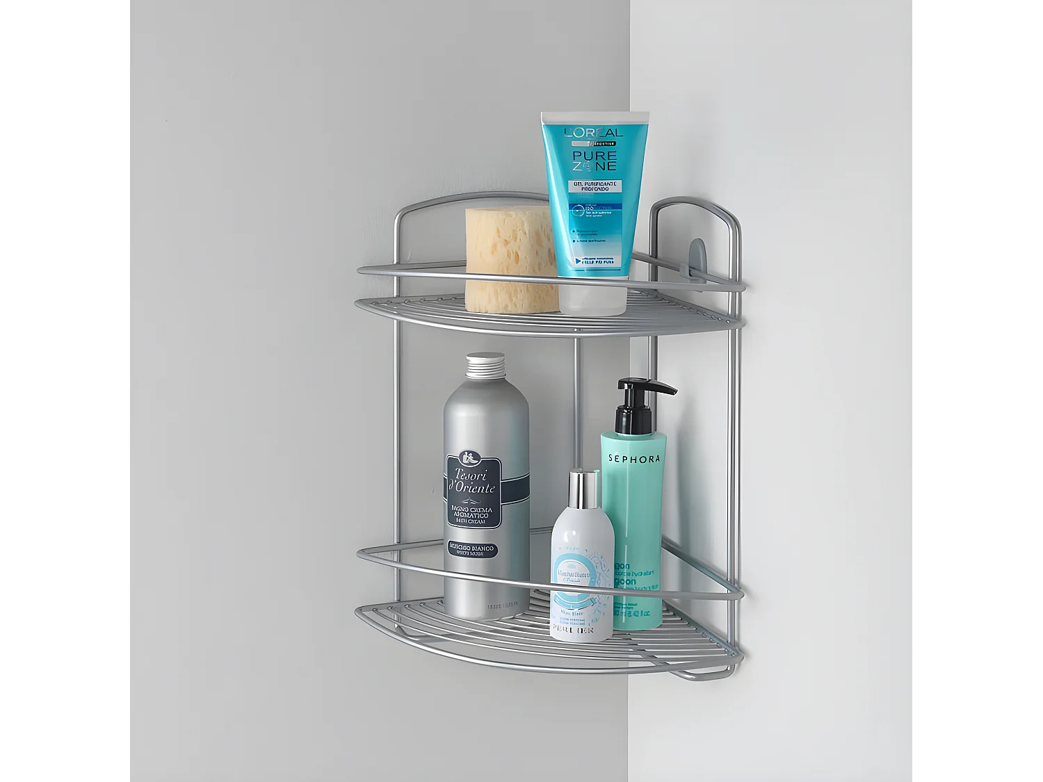 Étagère de Salle de Bain 2 Niveaux Série ONDA de Metaltex. Finition Polytherm® Couleur Argent